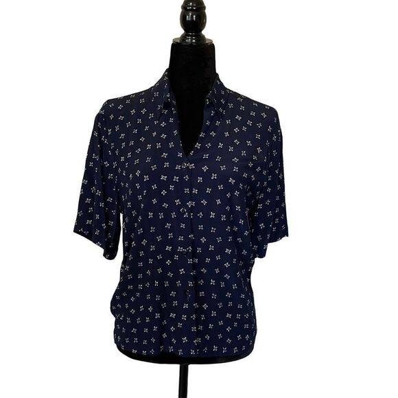 Josephine Chais Navy Floral Motif Blouse - 4 - Picture 1 of 5